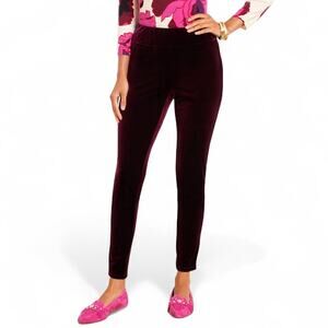 Talbots Women's Velvet Leggings Size 10 Rich Burgundy Velour Zip Ankle Leg